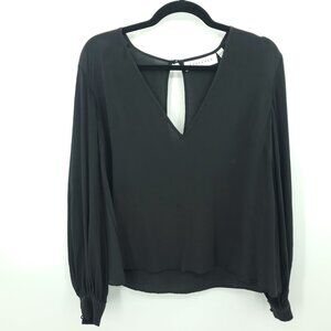 KEEPSAKE the Label 100% Silk Plunge V-neck Long Sleeve Blouse M Black